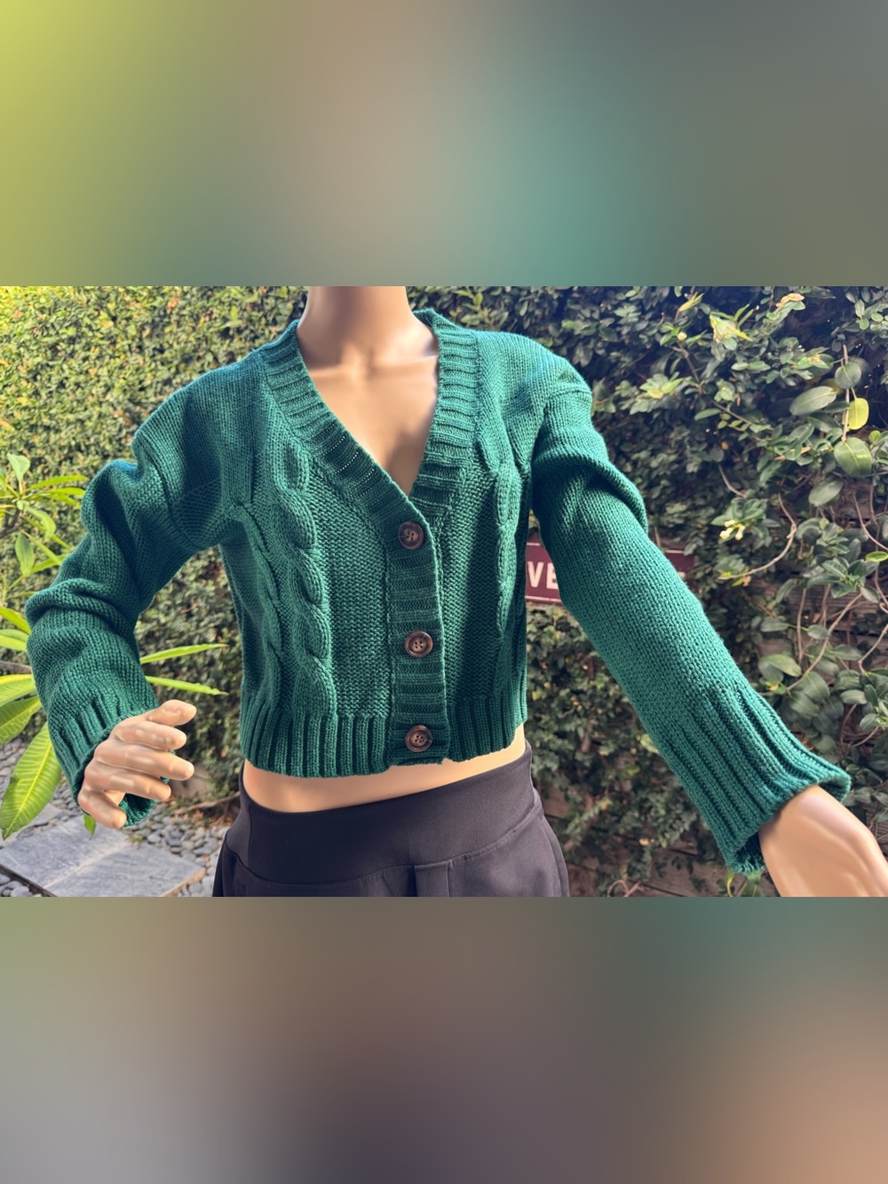 Princess Polly Emerald Cable Knit Cropped Button Cardigan